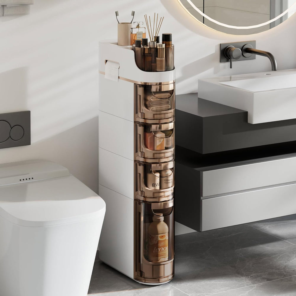 VECELO 4-Tier Slim Bathroom Storage Cabinet with Wheels, Skinny Bathroom Stor...