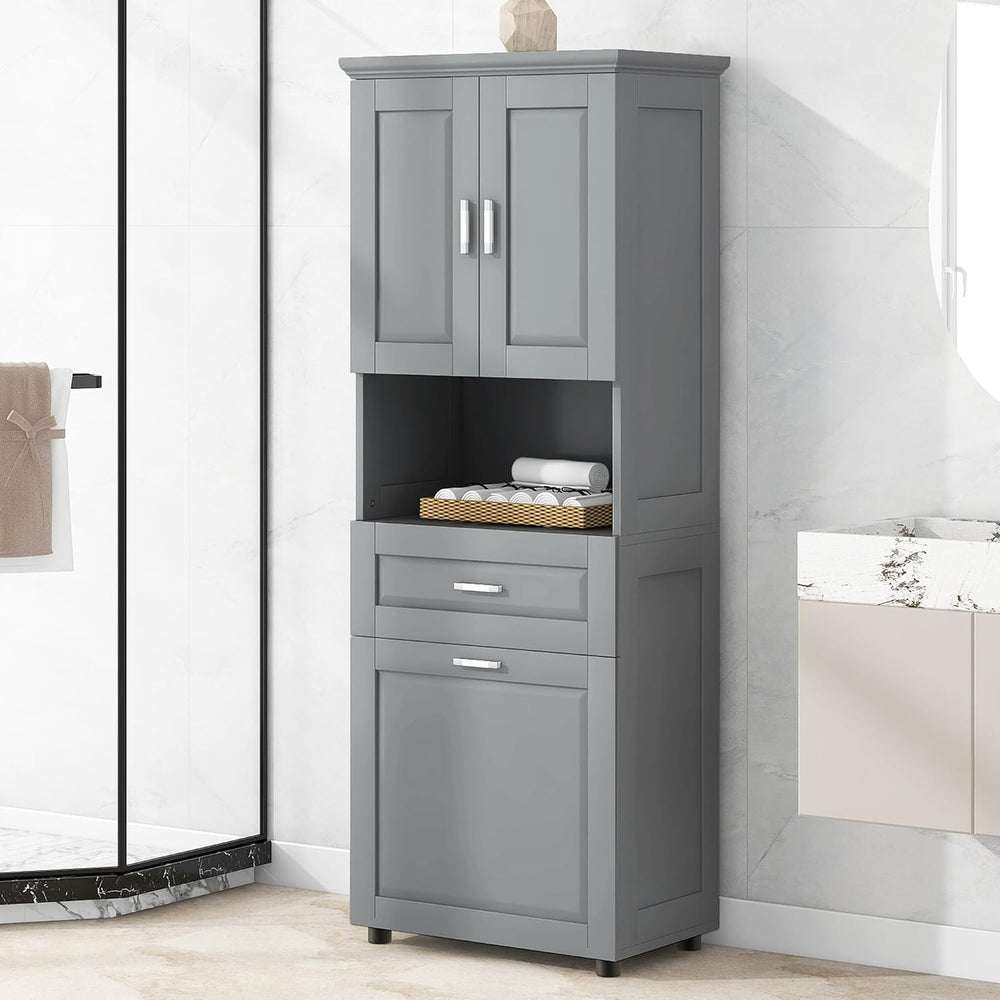 Tall Bathroom Cabinet with Storage Drawer, Modern Wood Bathroom Storage Cabin...