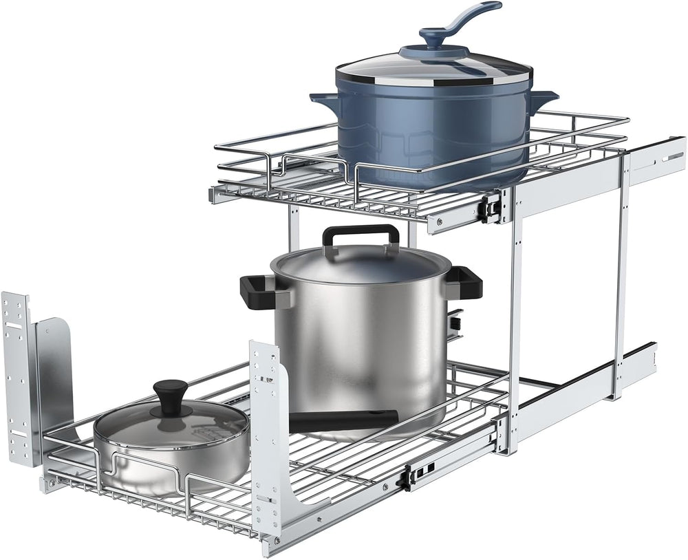 2 Tier Pull Out Cabinet Organizer, 20" W x 21" D Heavy-Duty Metal S...