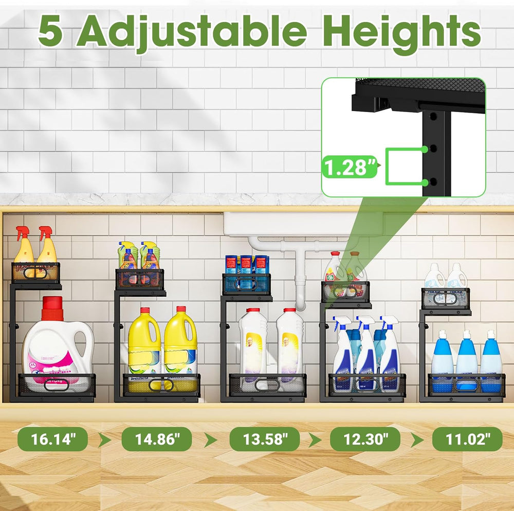 Under Sink Cabinet Organizer 2-Pack for Kitchen&Bathroom