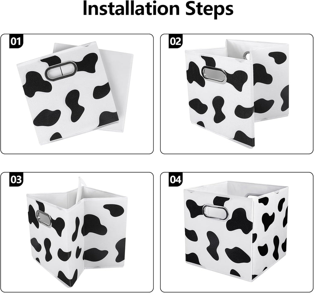 ANMINY Cow Print Cube Storage Bins with Handles, Washable, Collapsible | Cott...