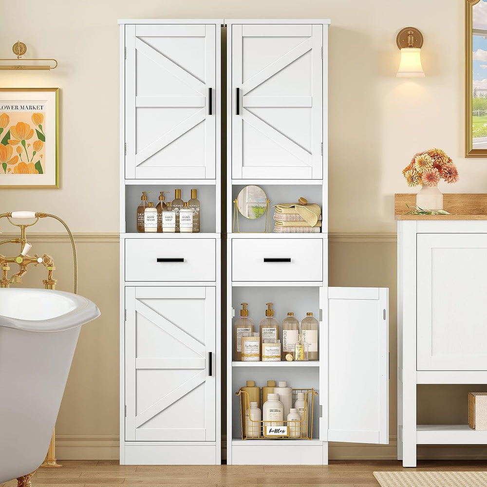 67" H Tall Bathroom Storage Cabinet with Barn Doors and Drawer, Bathroom...