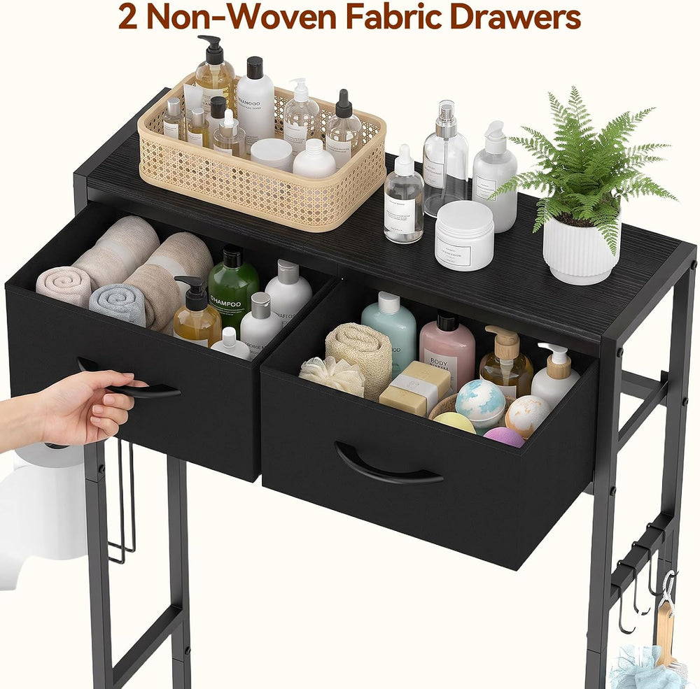 2-Tier Over The Toilet Storage Shelf with 2 Fabric Drawers