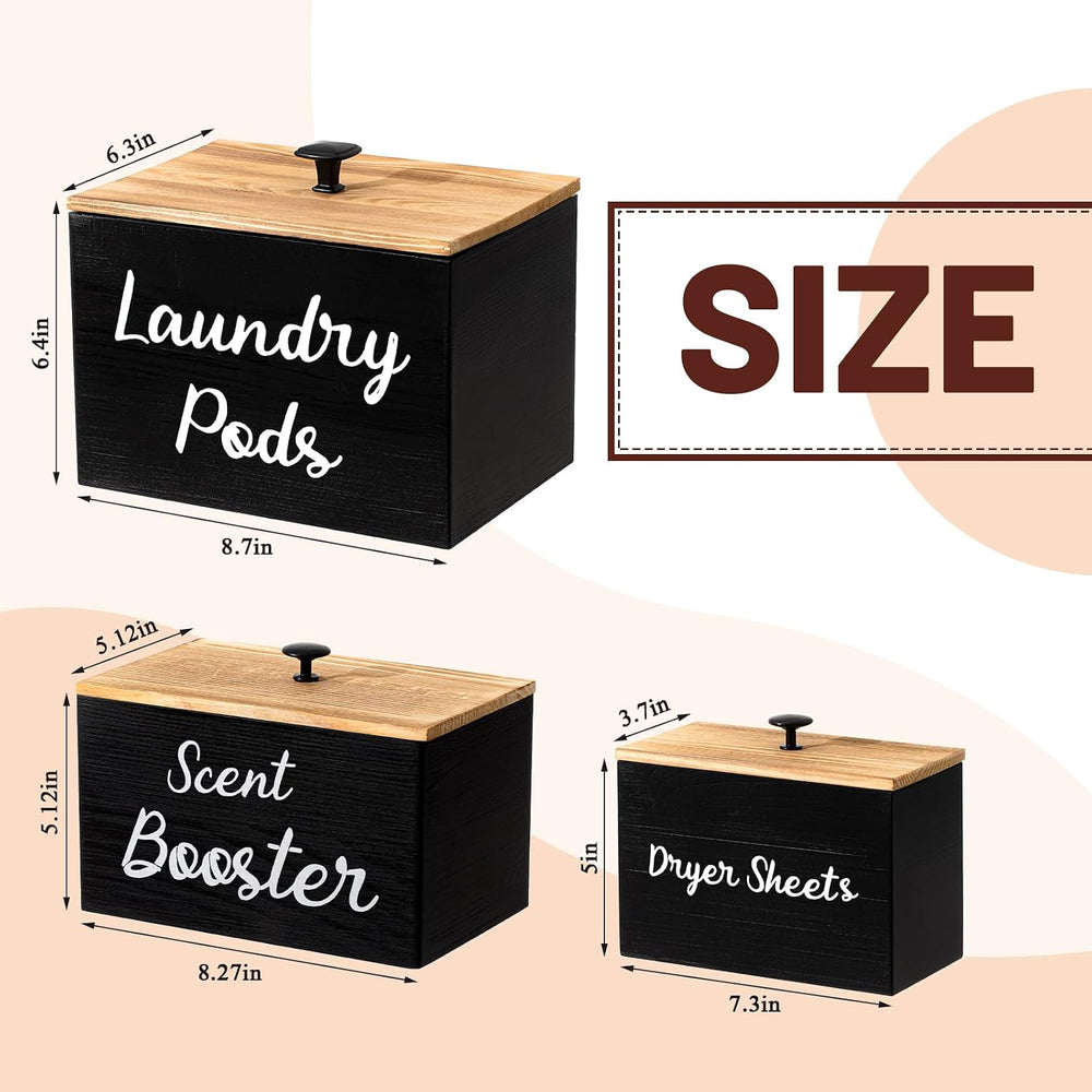 Dandat 3 Pcs Wood Laundry Pods Container Farmhouse Decoration Laundry Room Or...