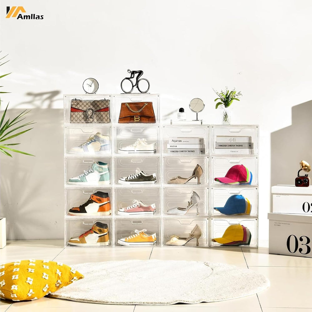 Amllas 8 Pack Shoe Boxes Clear Plastic Stackable, Large Shoe Storage Organize...