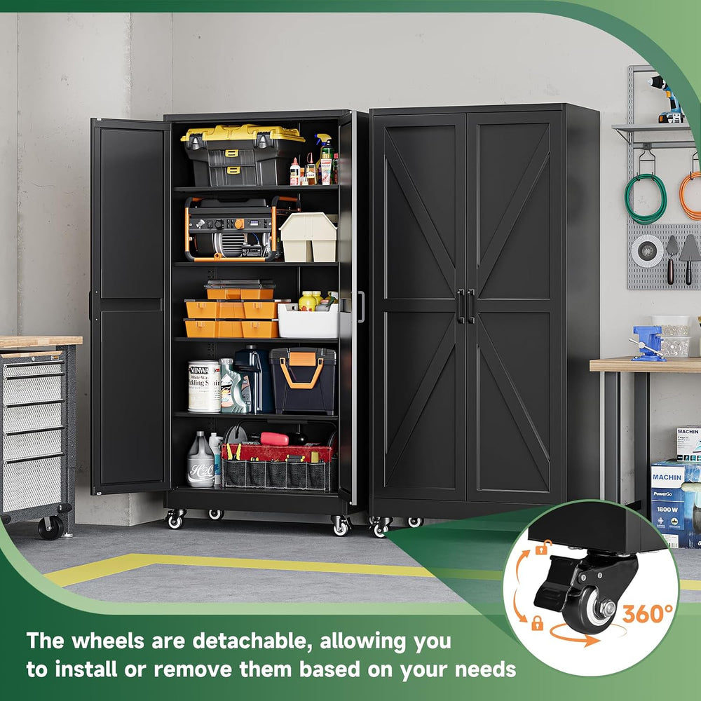 Letaya Metal Garage Storage Cabinet with Wheels,71" Black Tool Steel Locker