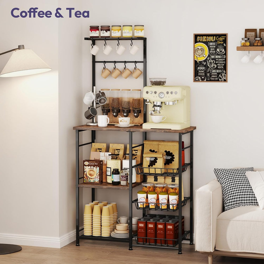 SWTYMIKI Bakers Rack with Storage - Coffee Bar Cabinet with Shelves, Coffee S...