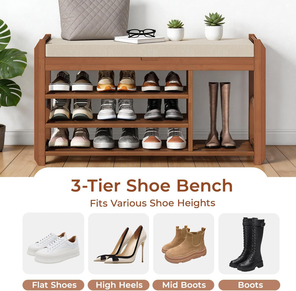 39.4" Shoe Rack Bench with Coat Rack, 3-Tier Entryway Storage Bench