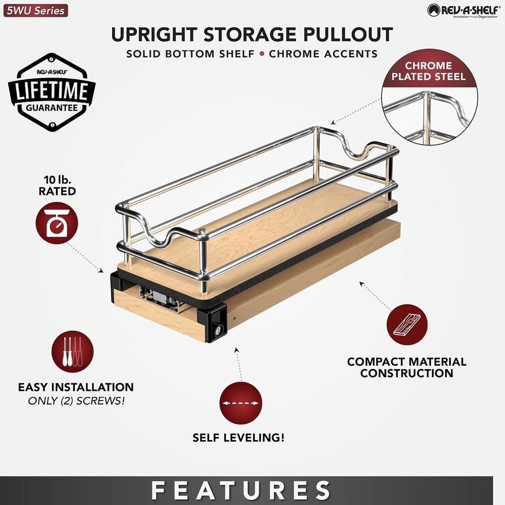 Rev-A-Shelf Narrow 5"W Pullout Single Organizer for Cabinets