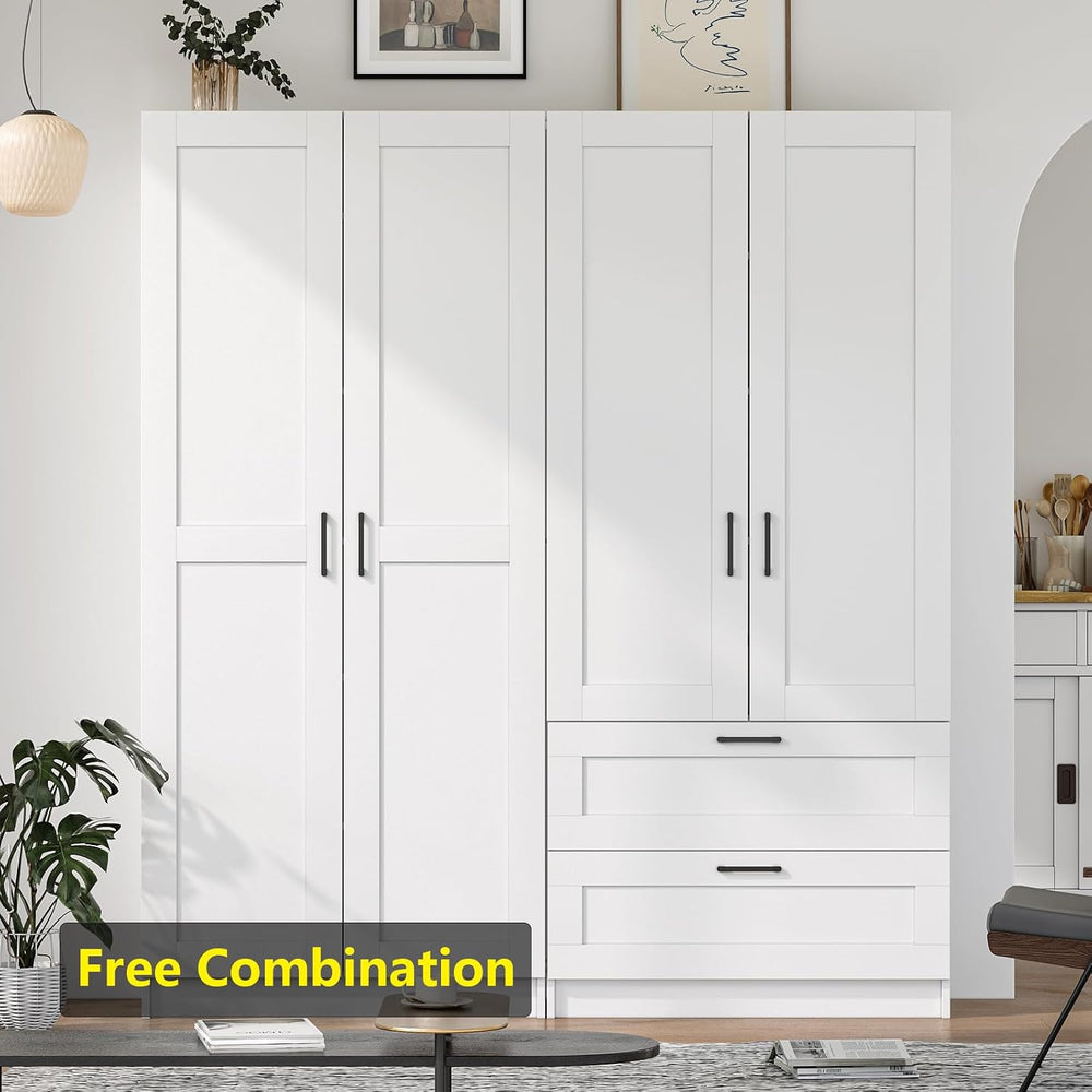 White Tall Kitchen Pantry Cabinet Organizers and Storage with Doors and Adjus...
