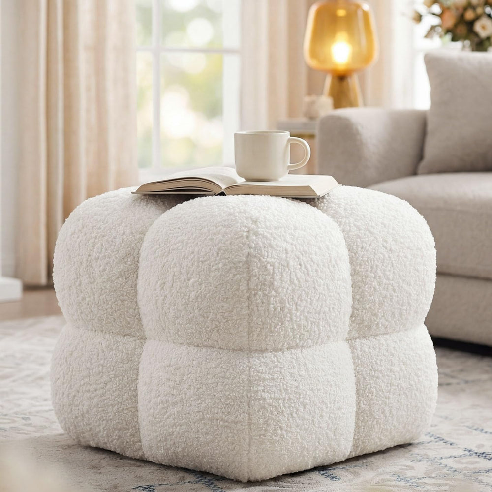 21" W Pouf Ottoman Foot Rest, Large Square Foot Stool for Couch, Upholst...