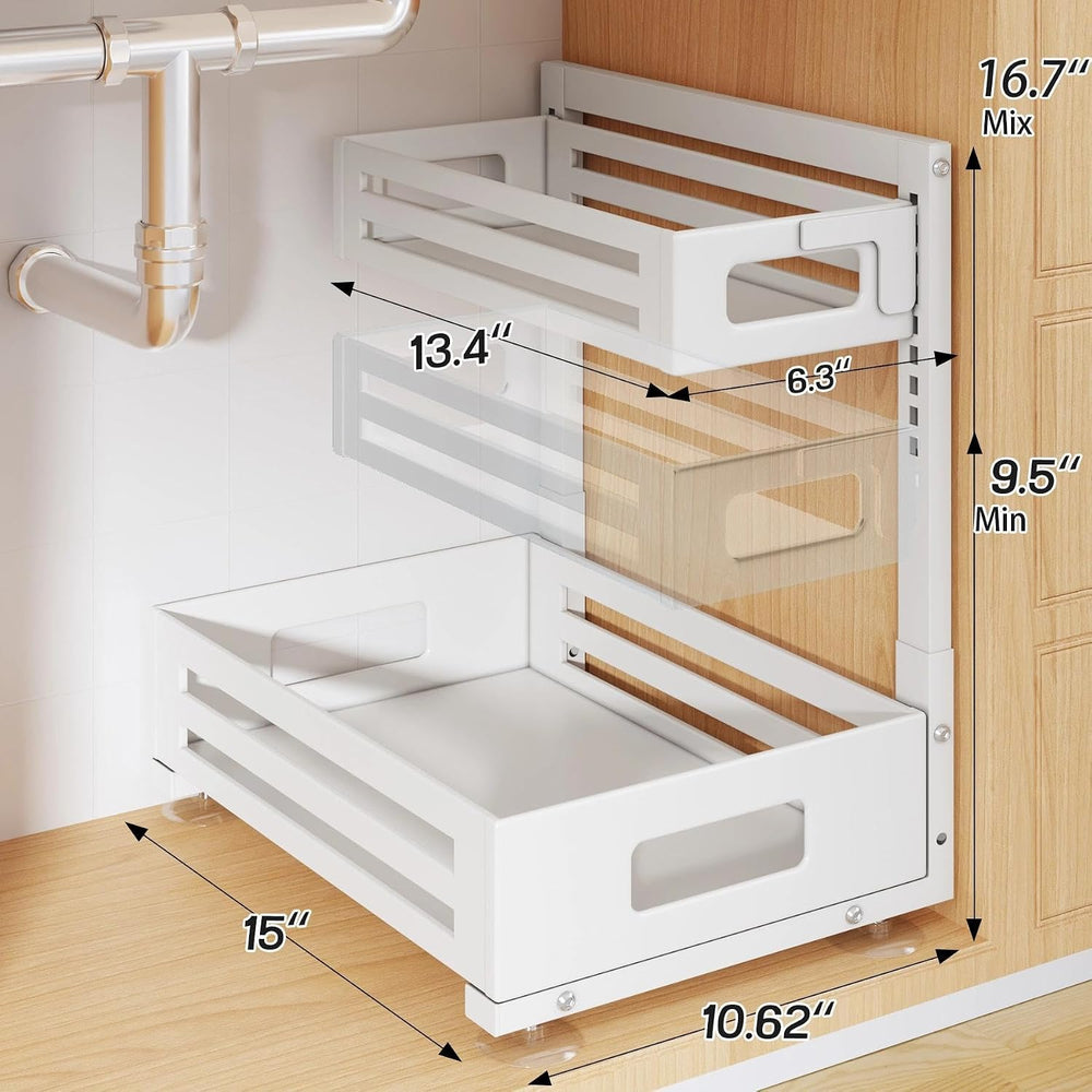 2 Pack Under Sink Organizer,Pull Out Cabinet Organizer With Smooth Cylindrica...