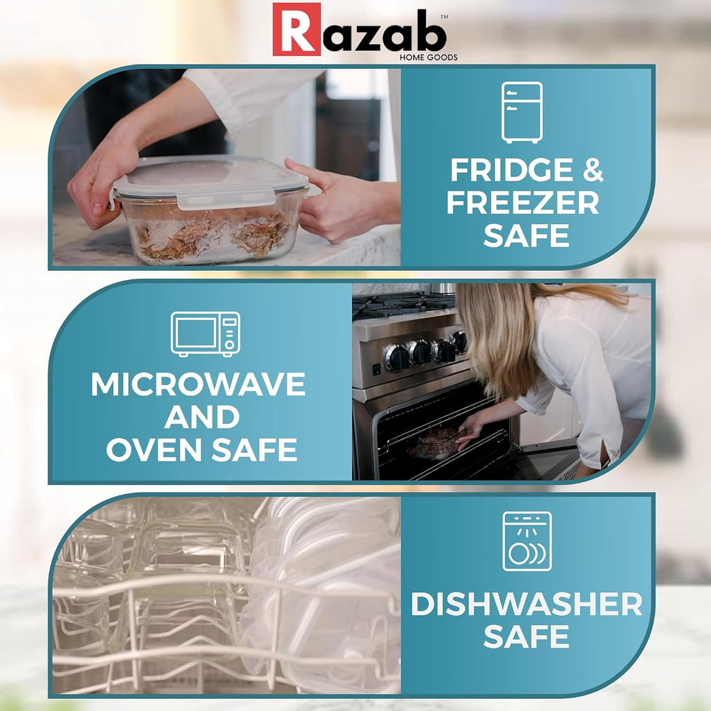 Razab 10 Cups/ 80 Oz 4 Pc (Set of 2) Glass Food Storage Containers with Airti...