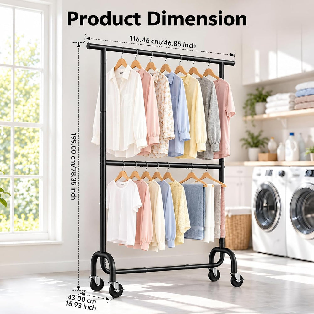 Heavy Duty Clothes Rack - Rolling Clothing Rack for Bedroom - Black