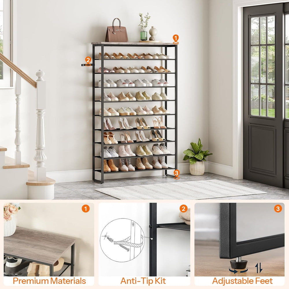 HOOBRO 10-Tier Shoe Rack for Entryway, 39.4" L Shoe Storage Organizer, L...