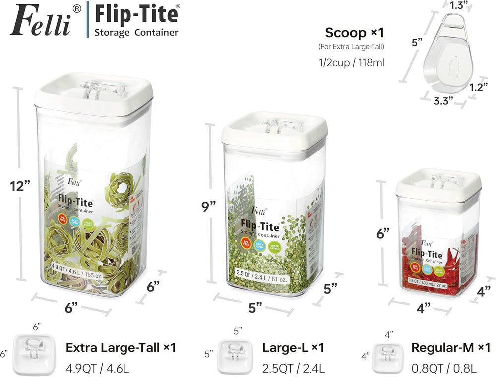 Felli Flip Tite Acrylic Food Storage Container with Lid 6” XL Air Tight Ring ...