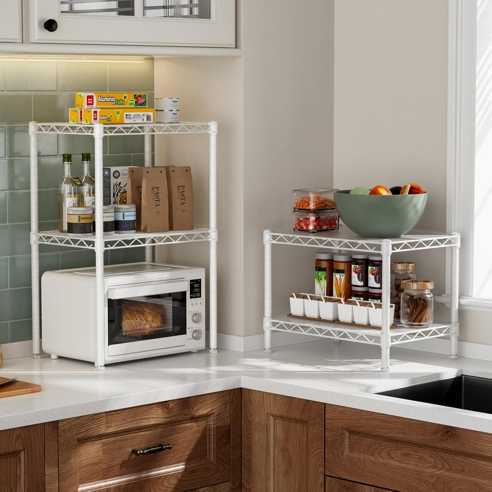 Golpart Small 2 Tier Shelves Storage Wire Shelving Unit Metal Shelf Gasket