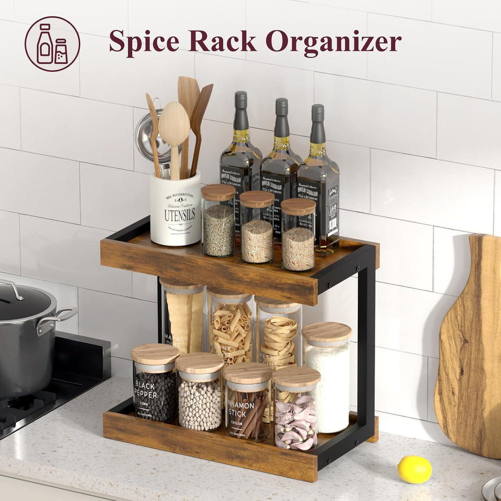 MARTY Counter Shelf Organizer, Large Spice Rack for Countertop, Brown