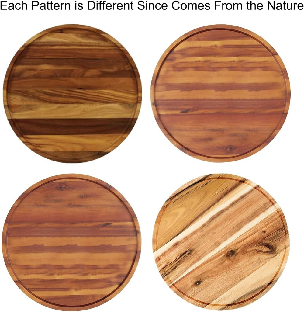 14" Two-Tier Acacia Wood Lazy Susan Organizer Kitchen Turntable for Cabi...