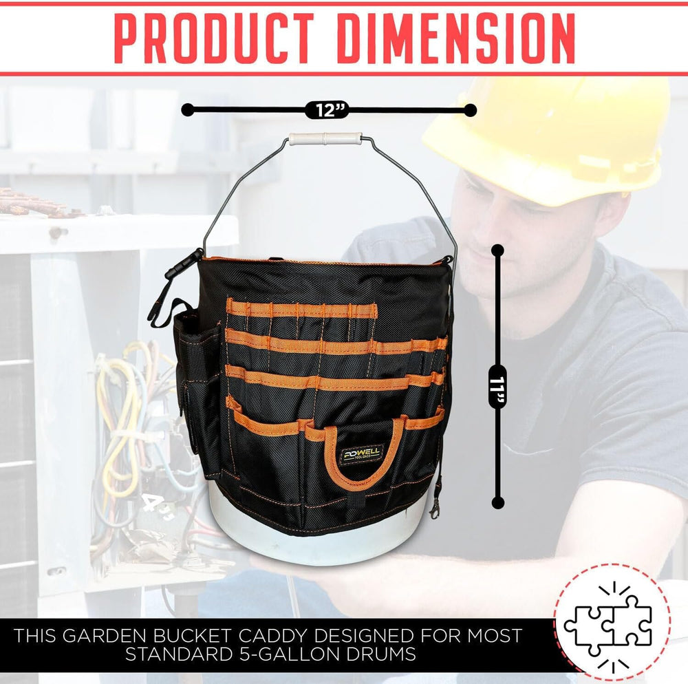 5 Gallon Bucket Tool Organizer Bag - Lightweight Tool Organizer Bag with 60 P...