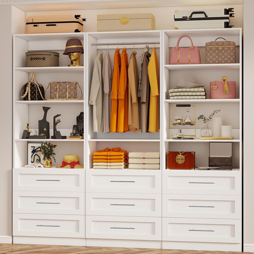 Closet System with 3 Sets, 6–15 FT Closet Organizer System with 9 Drawers, 9 ...