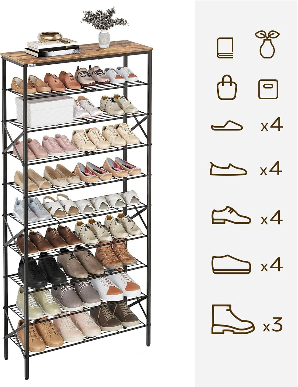 YATINEY 10 Tier Shoe Rack, Large Capacity Shoe Storage Organizer Holds 40 Pai...