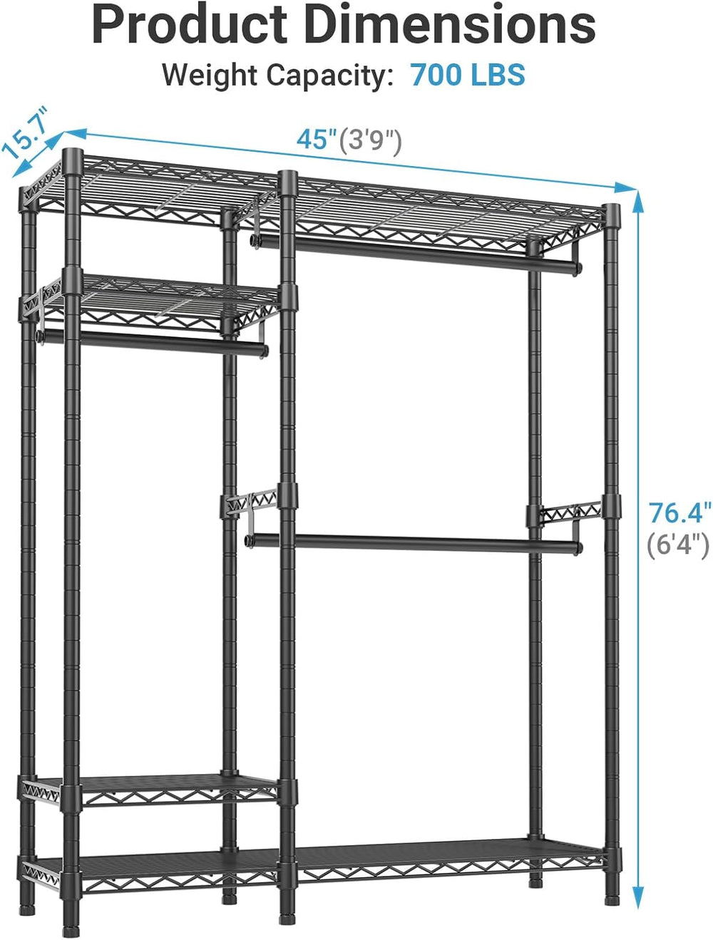 VIPEK V2 Heavy Duty Clothes Rack, Portable Metal Closet System, Black