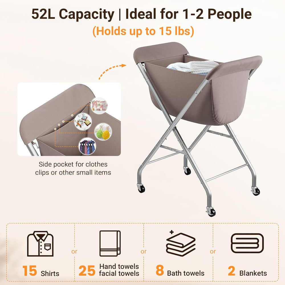 ELYKEN Laundry Basket with Wheels, Collapsible Laundry Hamper, Camel Brown