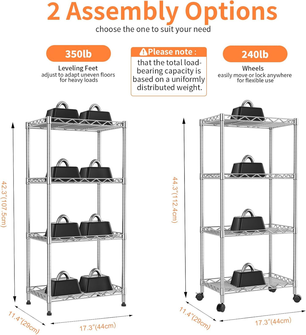 4-Tier Wire Shelf Metal Rack, Narrow Wire Shelving Unit, Small Wire Shelf