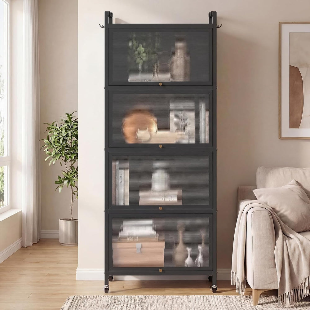 GIANTEX 5-Tier Kitchen Storage Cabinet, 4 PC Doors, Rolling Wheels, Black
