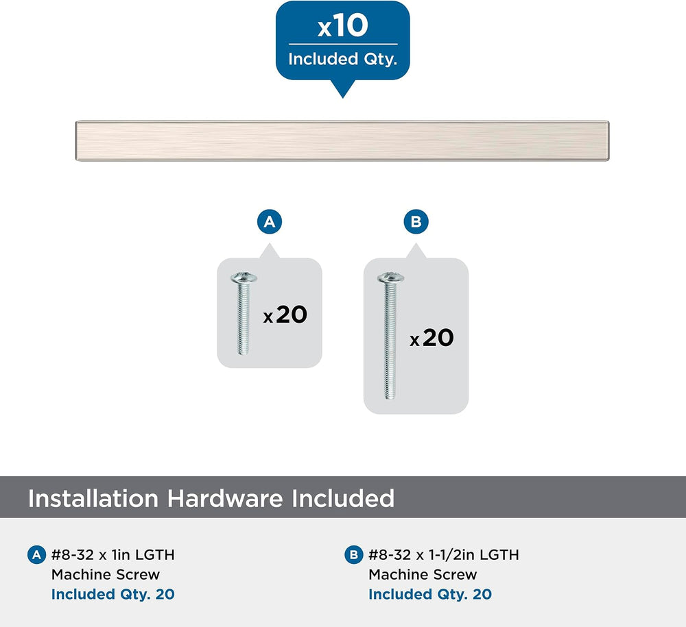 Amerock 10 Pack 3-3/4" Bar Pulls Square Satin Nickel Drawer Pull