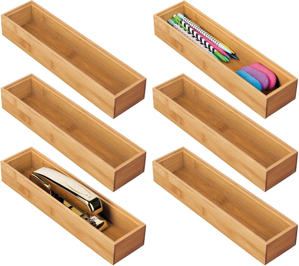 mDesign Slim Wooden Bamboo Drawer Organizer for Office - 12" Long Stacka...