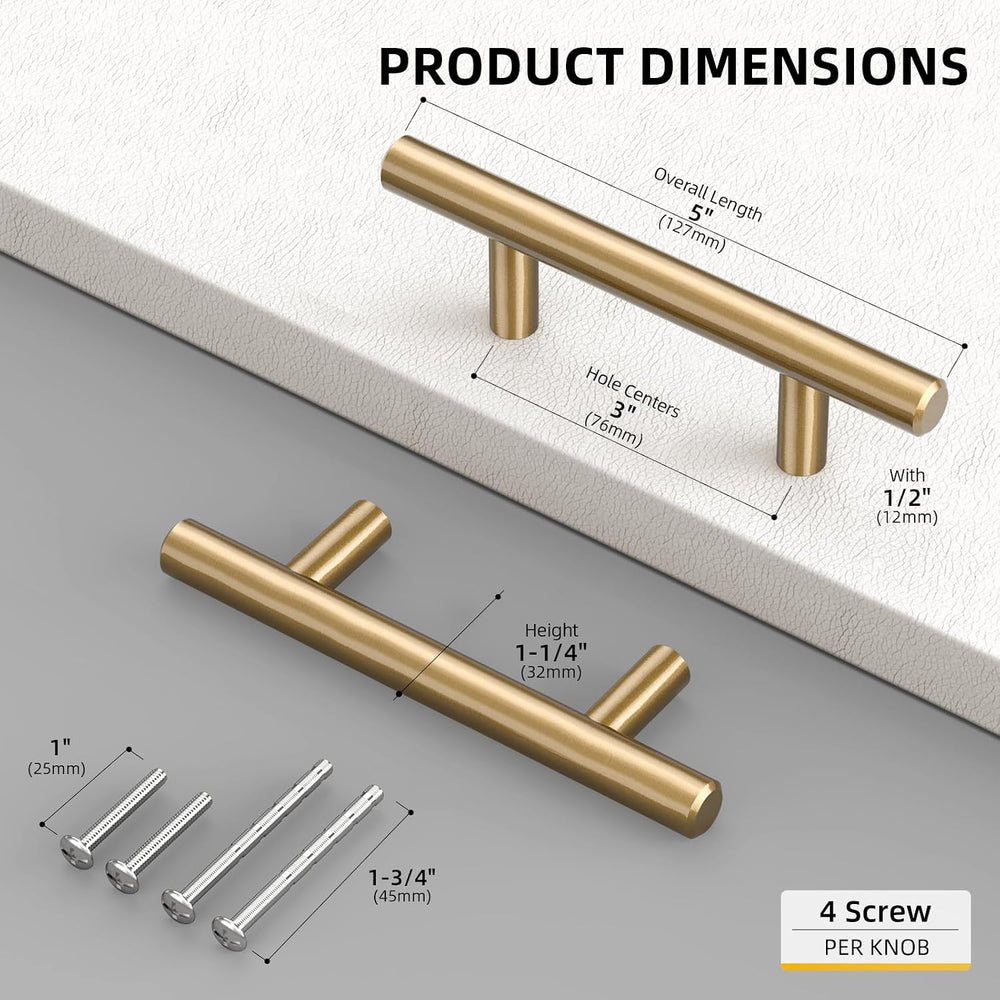 Goldenwarm 25 Pack 3 Inch Champagne Bronze Cabinet Pulls, T-Bar Handles