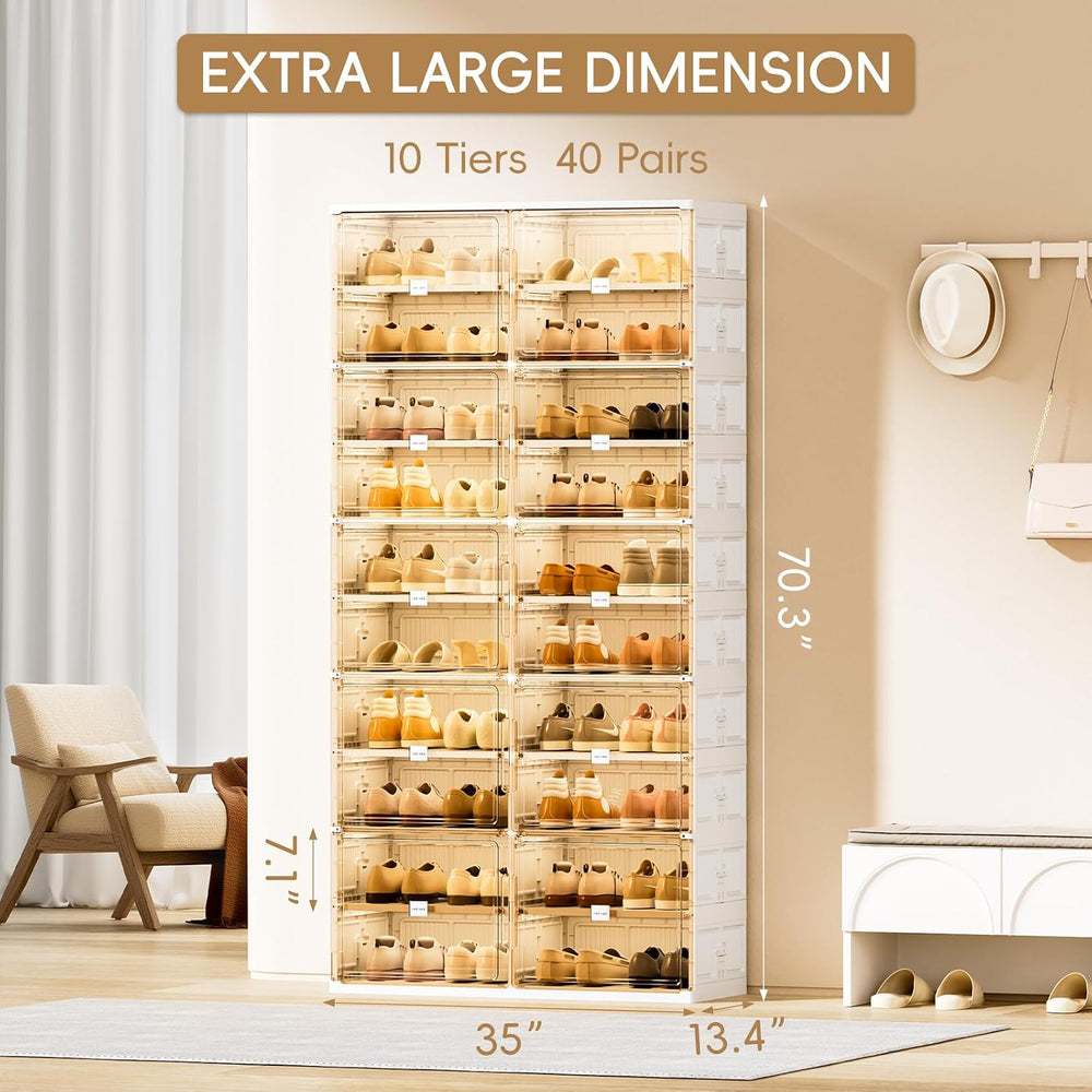 JEKO&JEKO 10-Tier Foldable Shoe Storage Box with Magnetic Doors, Large St...