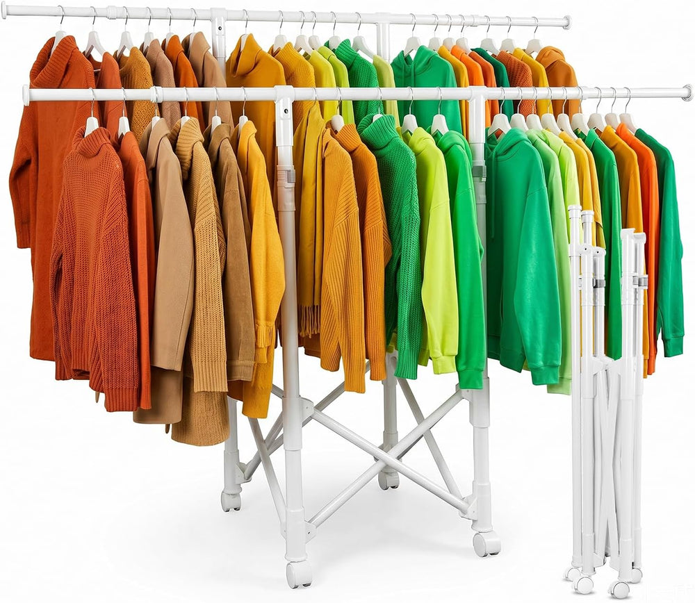 Clothes Rack, Rolling Clothes Drying Rack for Hanging Clothes Portable Foldab...