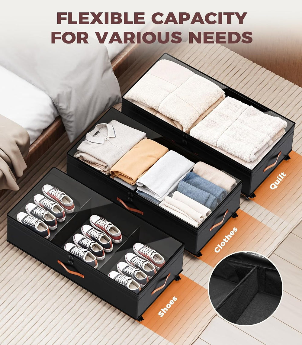 Under Bed Storage with Wheels, 35.5 inches Underbed Storage Large Capacity Un...