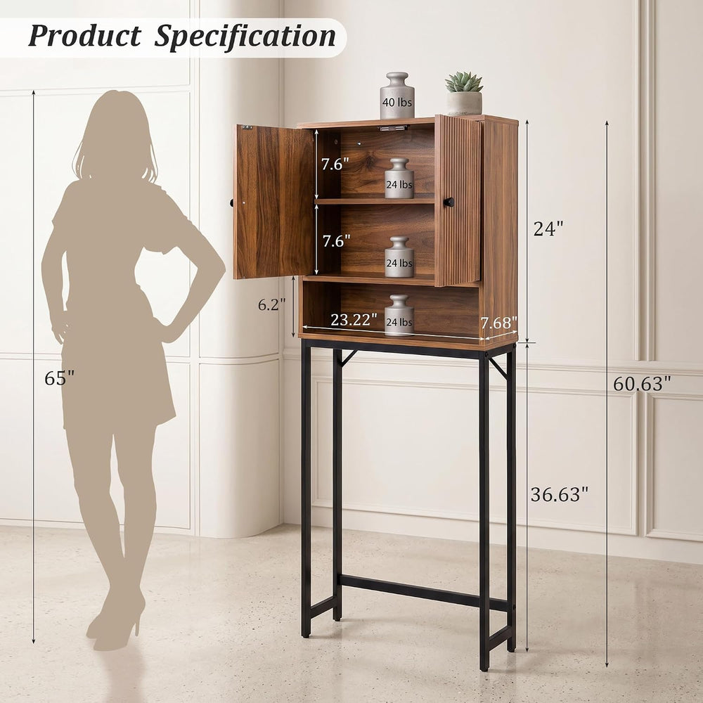 Over The Toilet Storage Cabinet with Fluted Doors and Adjustable Shelf – Bath...
