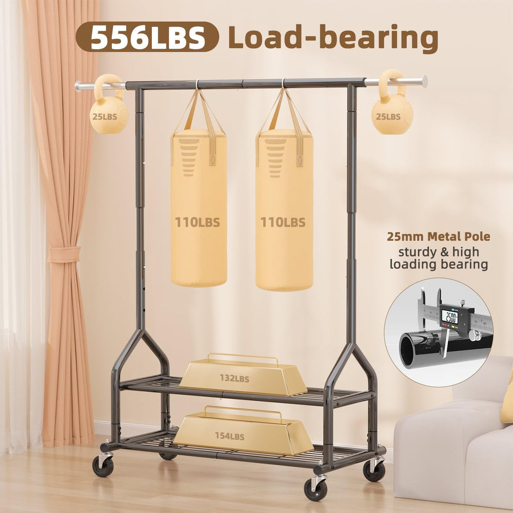 Heavy Duty Clothes Rack Load 556 LBS, Rolling Clothing Rack With Shelves, Hei...