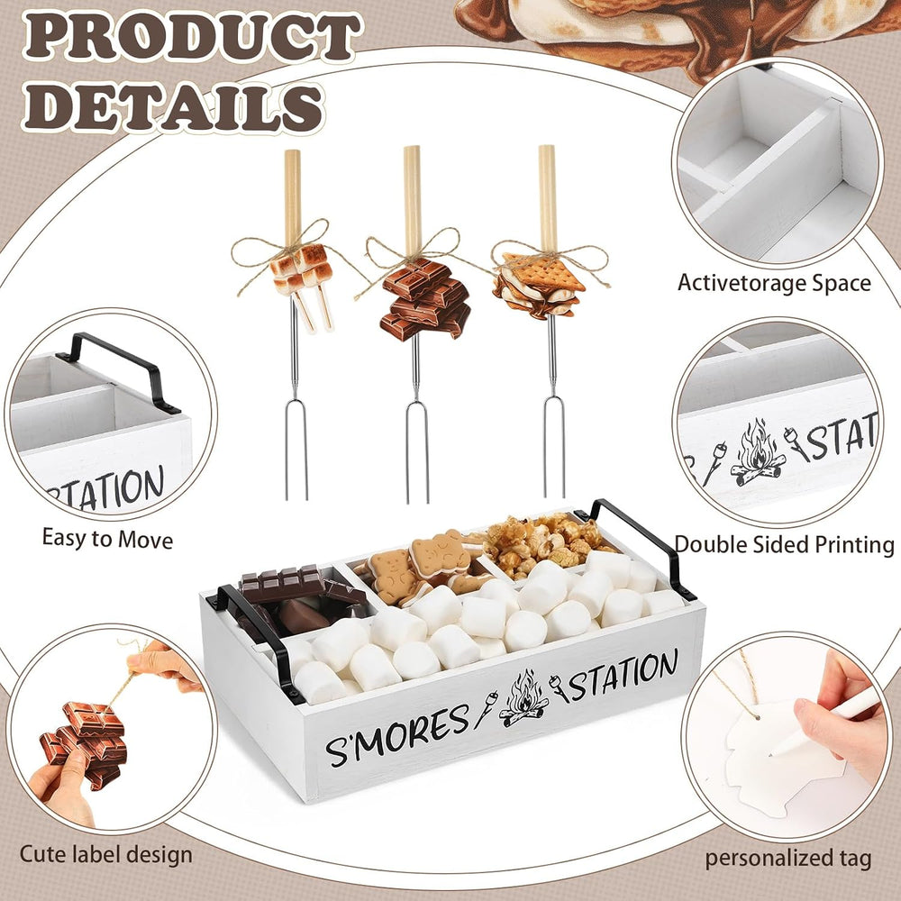 Reallnaive 35 Pcs Smores Station Box Farmhouse, Flame Pattern, White