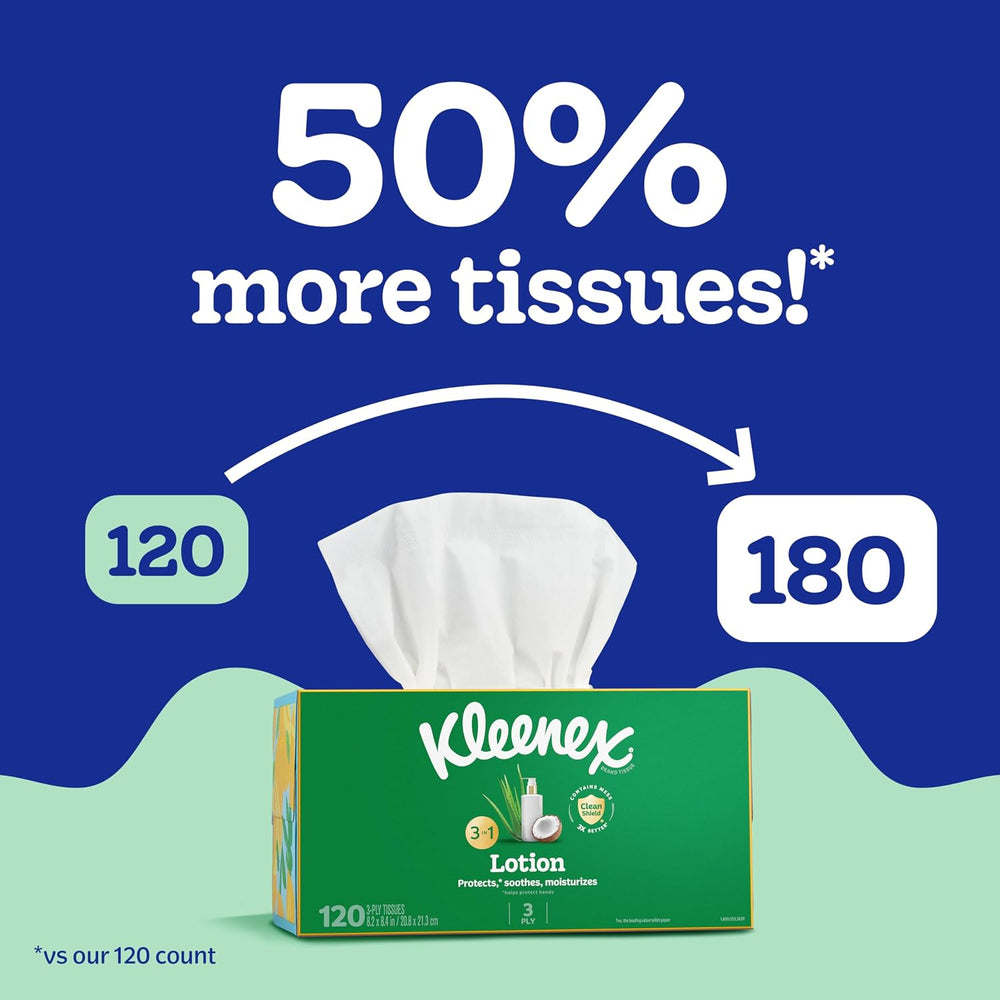 Kleenex Lotion Facial Tissues, 18 Flat Boxes, 180 Tissues per Box