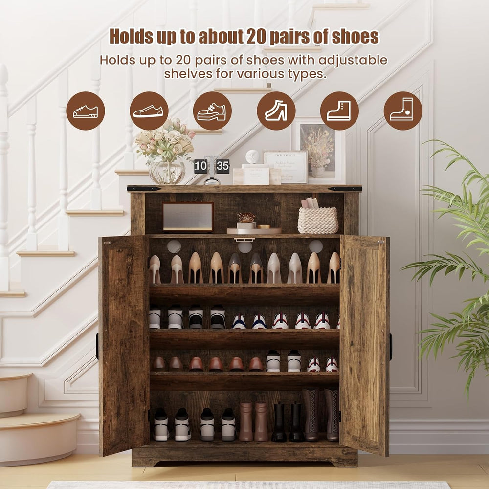 6-Tier Shoe Cabinet Holds Up to 20 Pairs, Entryway Shoe Rack, Brwon