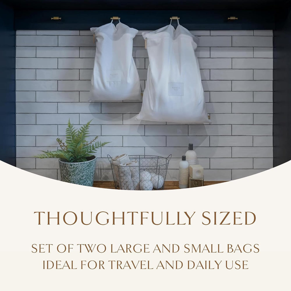 Hayden Hill Luxury Organic Cotton Travel Laundry Bags, Small & Large 2 Pack