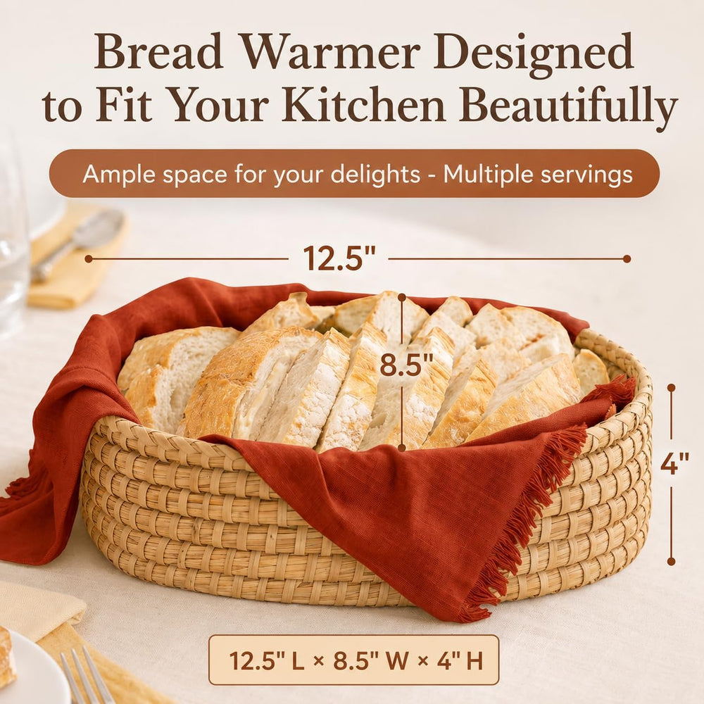 Bread Warmer Basket with Stone, Bread Basket for Serving Rolls & Sourdoug...