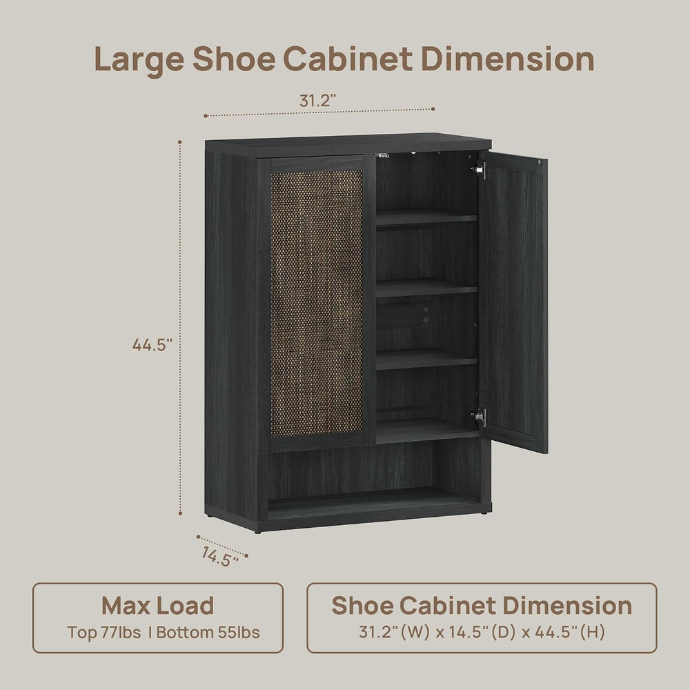 SICOTAS 96.8" Wide Tall Rattan Shoe Storage Cabinet for Entryway with Doors