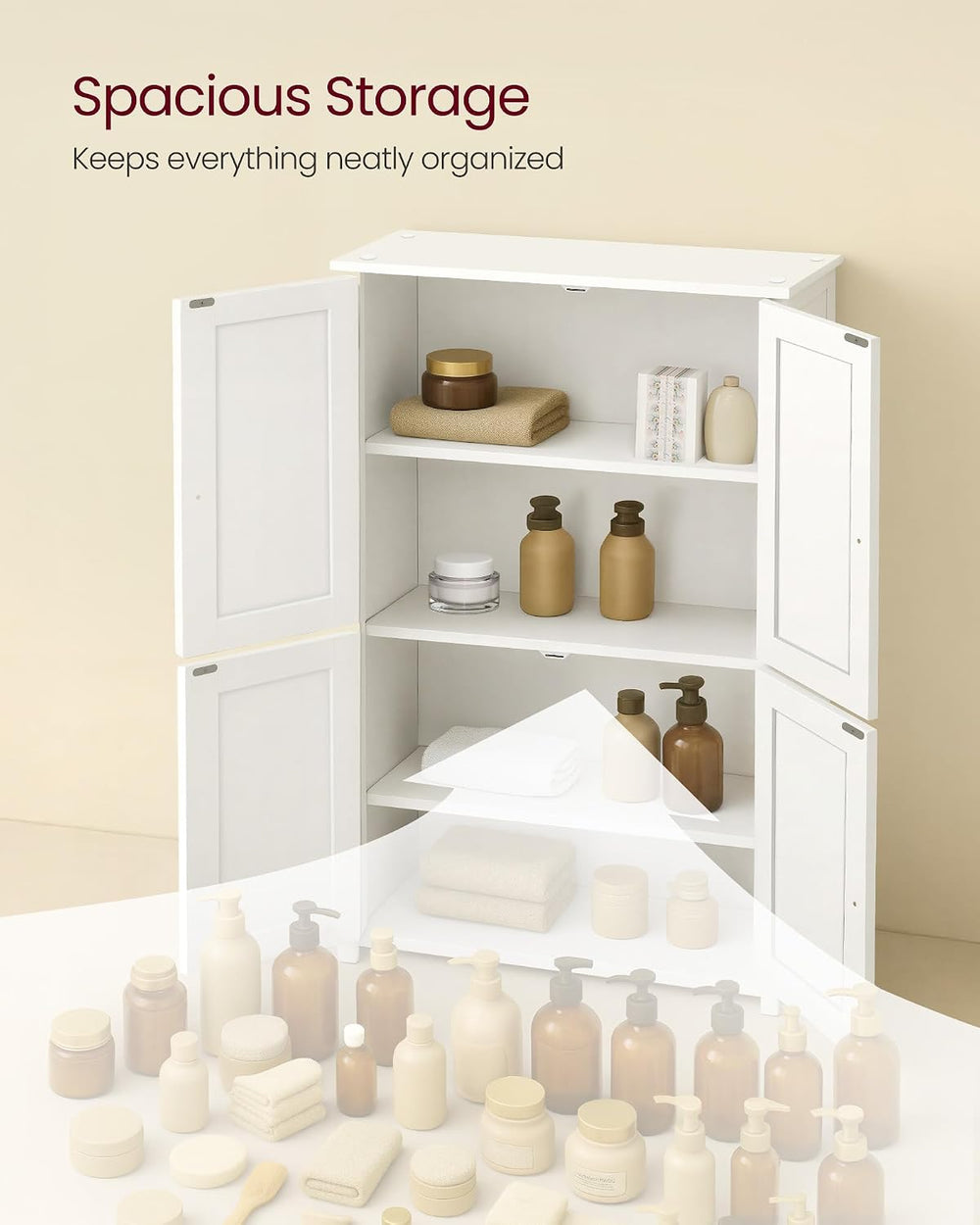 VASAGLE Floor Storage Cabinet, 2 Adjustable Shelves, 4 Doors,42.7" H