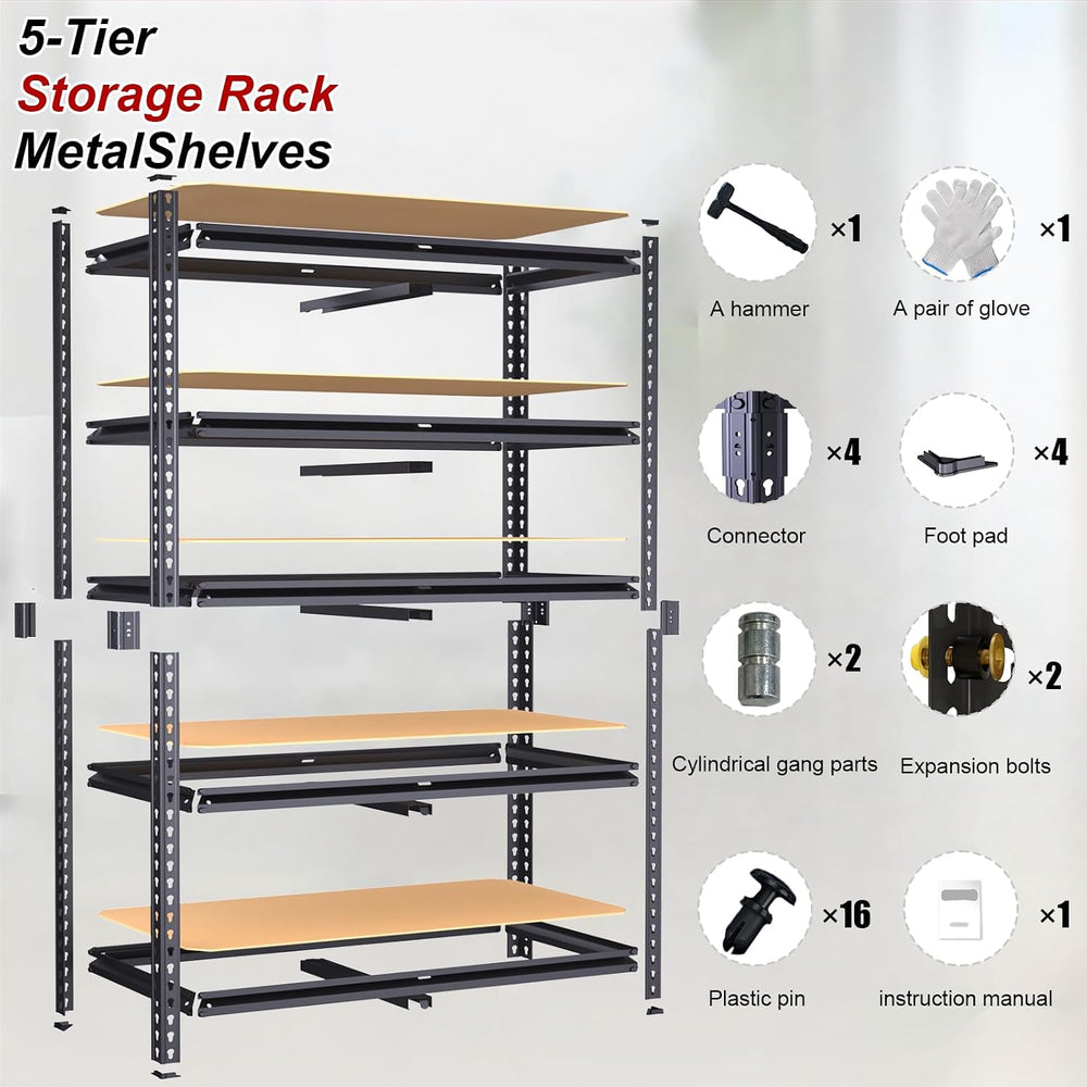 Garage Shelving Unit,40''W Black Storage Shelf,5 Tier Storage Racks a...