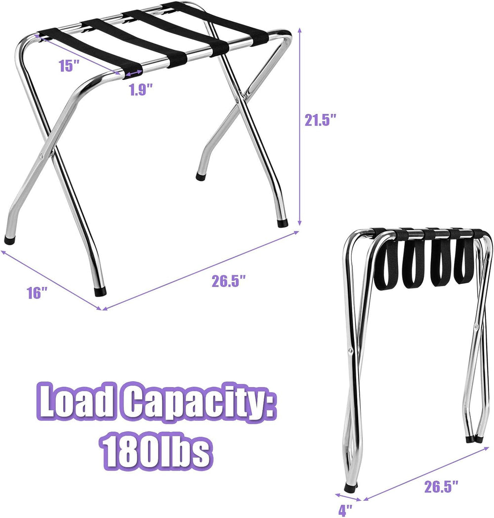 Tangkula Chrome Luggage Rack with Nylon Belts Set of 3, Silver