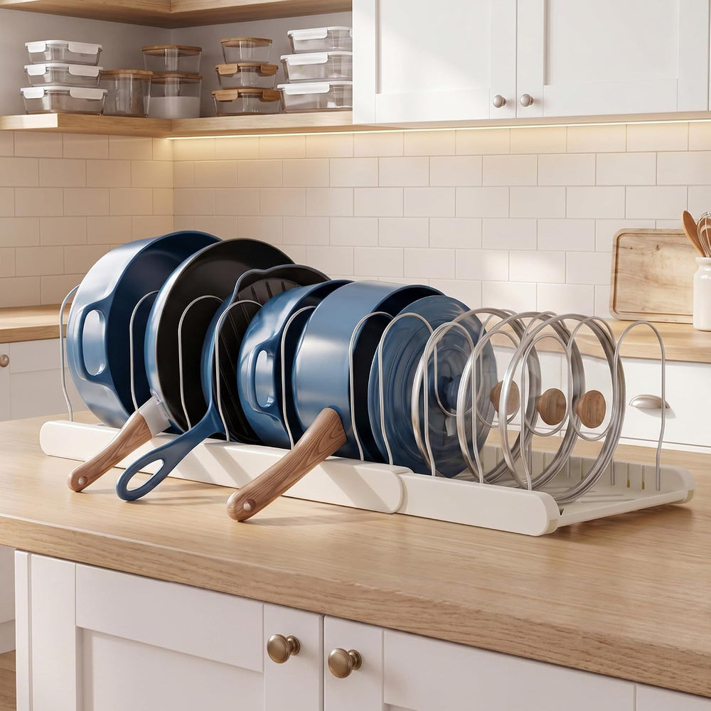 2 Pack Pots and Pans Organizer Under Cabinet, ABS Base, 10 Dividers