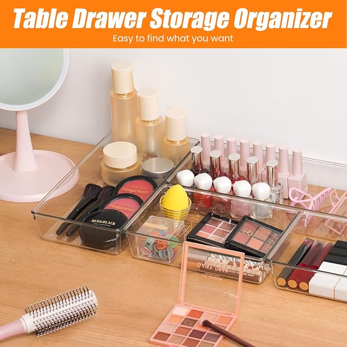 12 Pack Clear Plastic Drawer Organizer Set, Acrylic Non Slip Non Cracking