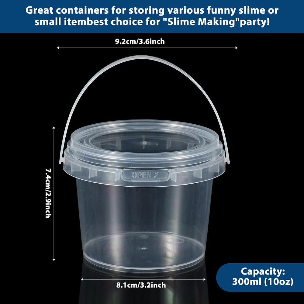 Maxcheck 300 Pcs 10oz Plastic Bucket with Lids and Handles Bulk, Clear